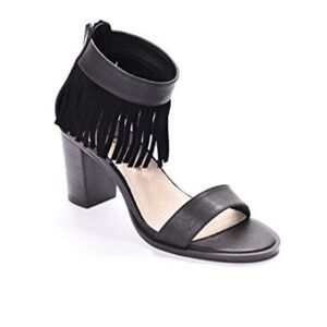 ASNY Women's Vivian High Heel Sandals Open Toe Shoes Black Fringe Ankle Strap 10